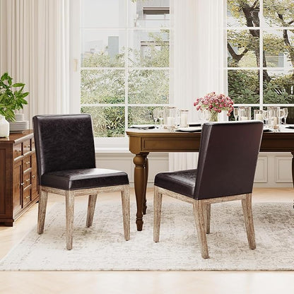 MALOL Wooden Dining Chairs Set of 2, Modern Leather Upholstered Dining Room Chair, Kitchen Side Chairs, Farmhouse Dinner Chair with High Back for Kitchen, Brown