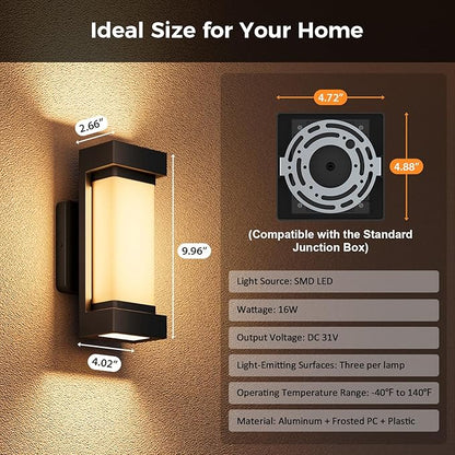 XMCOSY+ Outdoor Wall Lights, 2100LM Smart LED Porch Lights Outdoor, RGBCW Exterior Lighting Sconce, Wi-Fi Control, Compatible with Alexa, IP65 Waterproof, 2 Pack