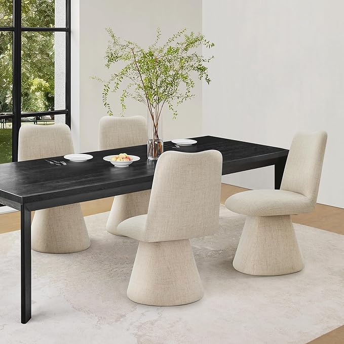 KISLOT Swivel Dining Chairs Set of 4, Modern Upholstered Dining Chair Mid Century Kitchen Chairs with High Back, 360 Degree Rotating Vanity Chair for Dining Room, Bedroom, Farmhouse, Sand