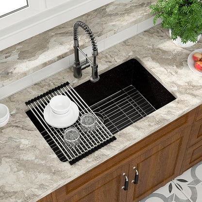 Mocoloo 33 Inch Granite Composite Kitchen Sink - 33 x 19 inch Black Undermount Kitchen Sinks, Matte Black Quartz Single Bowl Under Counter Sink