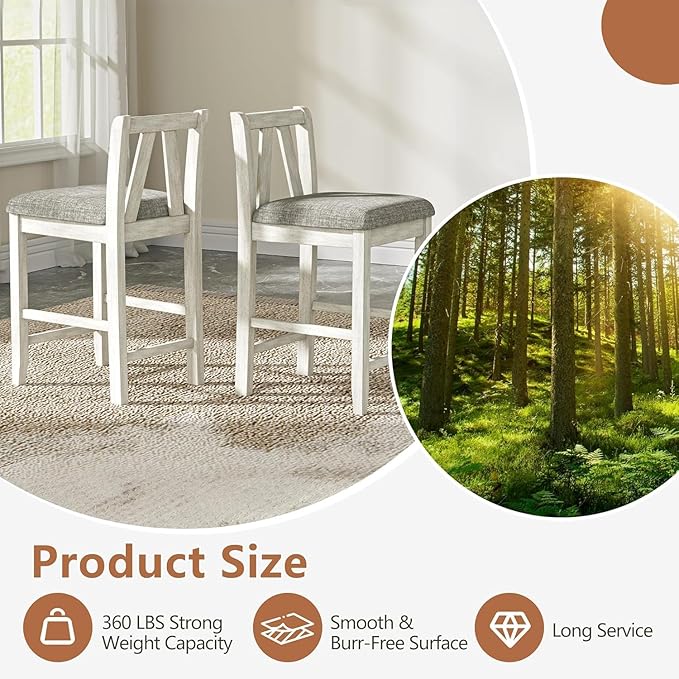 VECELO Solid Wood Dining Table Set with 2 Stools, 47'' Dining Table for 2 with Spacious Tabletop and Side Storage Shelves, for Kitchen Dining Room, Grey
