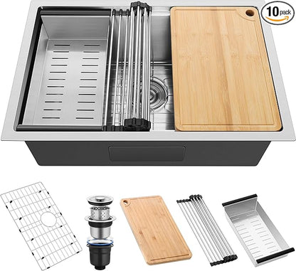 27x18Inch Undermount Kitchen Sink, Herogo Stainless Steel Single Bowl Workstaion Basin,16 Gauge Handmade 10'' Deep Kitchen Sink with Accessories