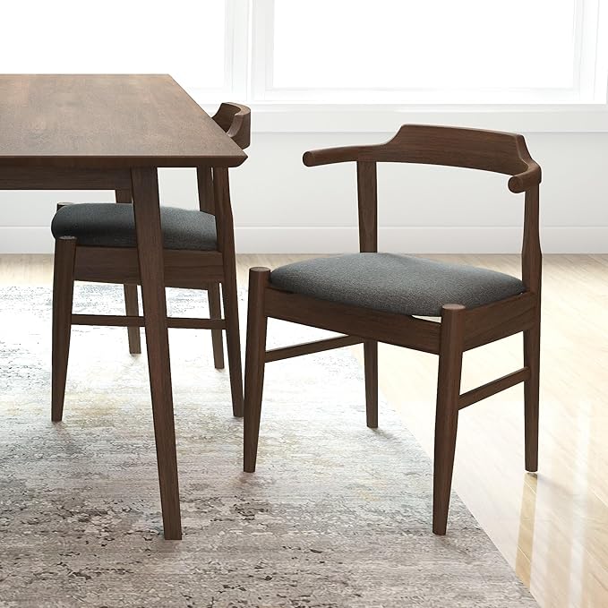 Counter Height Side Chairs Set of 2, Gray Fabric with Solid Wood Frame and Foot Pegs, 28 Inch Height Modern Farmhouse Chairs for Kitchen Island & Dining