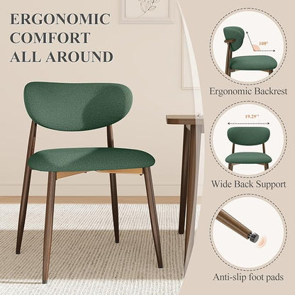 MALOL Upholstered Dining Room Chairs Set of 4, Kitchen Chairs with Metal Legs and Anti Slip Pads, Curved Back Dining Chair for Home and Restaurant Use, Green
