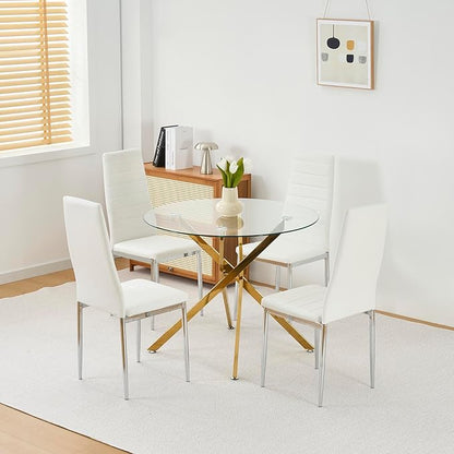 Round Glass Dining Table,Glass Dining Room Table with Metal Legs, Modern Glass Kitchen Table for Home, Kitchen, Dining Room