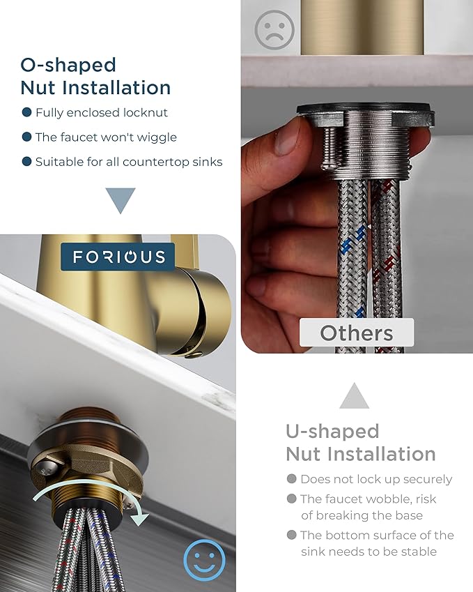 FORIOUS Gold Kitchen Faucet with Pull Down Sprayer, Classic High Arc Stainless Steel Faucet for Kitchen Sink, Single Handle for 1 or 3 Hole Decks for RV Bar Farmhouse Laundry Camper
