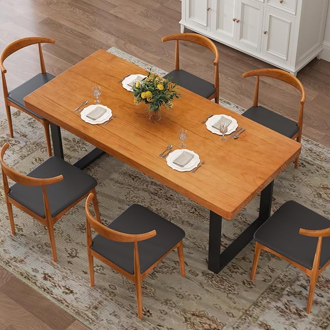 47in Modern Minimalist Solid Wood Dining Table - Sturdy Metal Base, Easy Assembly | Versatile Table for Dining Room, Living Room & Office