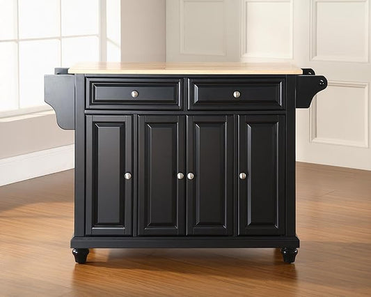 Crosley Furniture Cambridge Wood Top Rolling Kitchen Island Storage Cart, Microwave Stand, Spice Rack, Black