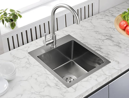MENATT 15 x 17 Inch Drop in Kitchen Sink, 18 Gauge Stainless Steel Single Bowl Single Faucet Hole Topmount Kitchen Bar Sink or Prep Sink (Black)