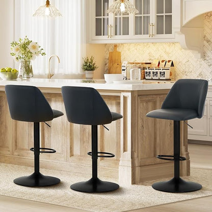 COLAMY Bar Stools Set of 1, Modern Swivel Bar Chairs, Adjustable PU Leather Upholstered Barstools Counter Height with Square Open Back for Bar, Kitchen Island, Dining Room, Black
