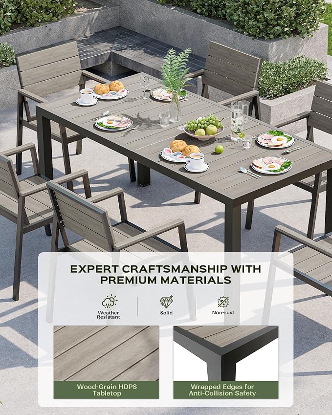 Vexwalx Outdoor Dining Chairs Set of 2, HDPS + Aluminum Patio Dining Chairs with Ergonomic Design and Wide Seat, 2 Piece Outdoor Chairs for Garden, Backyard, Deck (Gray)