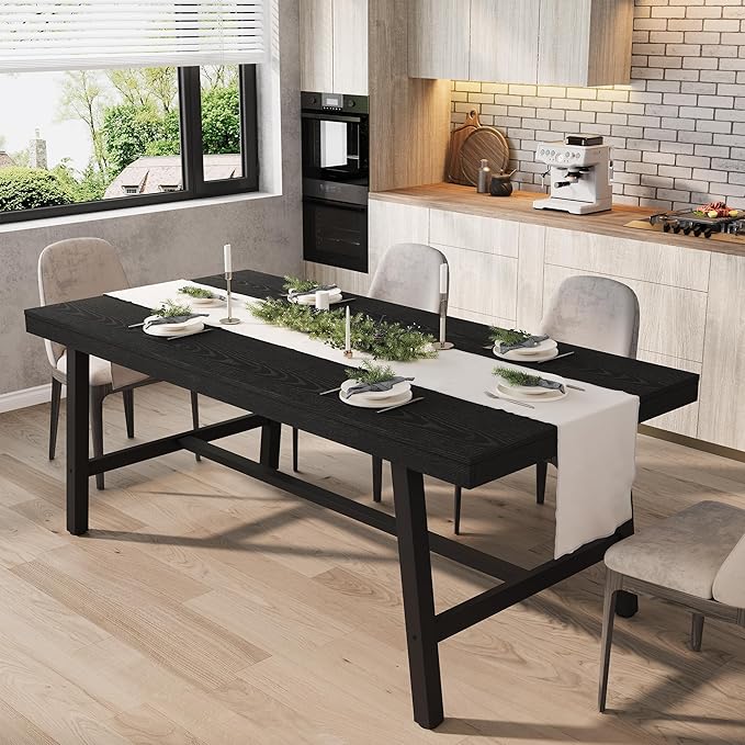 GarveeHome 70.87 Inch Industrial Dining Room Table for 6-8 People, Long Rectangular Table for Dining Room & Kitchen, Heavy Duty Metal Frame, Black
