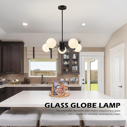 Bagood 5-Light Globe Sputnik Chandelier Mid Century Sputnik Chandeliers Modern Black Globe Pendant Light Matte Black Finished with White Frosted Glass Lampshade for Dining Room Bedroom Kitchen