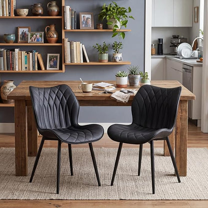 Kidol & Shellder Dining Chairs Set of 2, PU Leather Upholstered Kitchen Chairs with Back Armless, Mid Century Modern Side Chair for Dining Room, Living Room, Lounge, Restaurant, Black