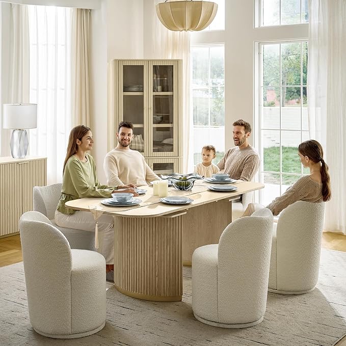 HULALA HOME Boucle Swivel Dining Chairs Set of 2 - Sherpa Upholstered Barrel Kitchen Chair with 360 Degree Rotation, Beige Modern Accent Vanity Chair for Dining Living Room, Bedroom, Makeup Room