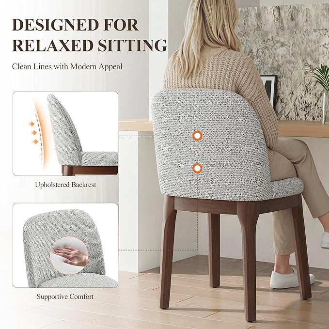 MALOL Wooden Dining Chairs Set of 2, Upholstered Kitchen & Dining Room Chairs with Thickened Wooden Legs, Farmhouse Side Chairs, Light Grey