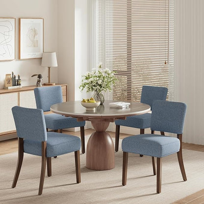 COLAMY Mid Century Modern Dining Chairs Set of 4, Upholstered Kitchen Chairs with Back, Farmhouse Fabric Side Dining Room Chairs with Wood Legs for Dining Room Kitchen Restaurant, Blue