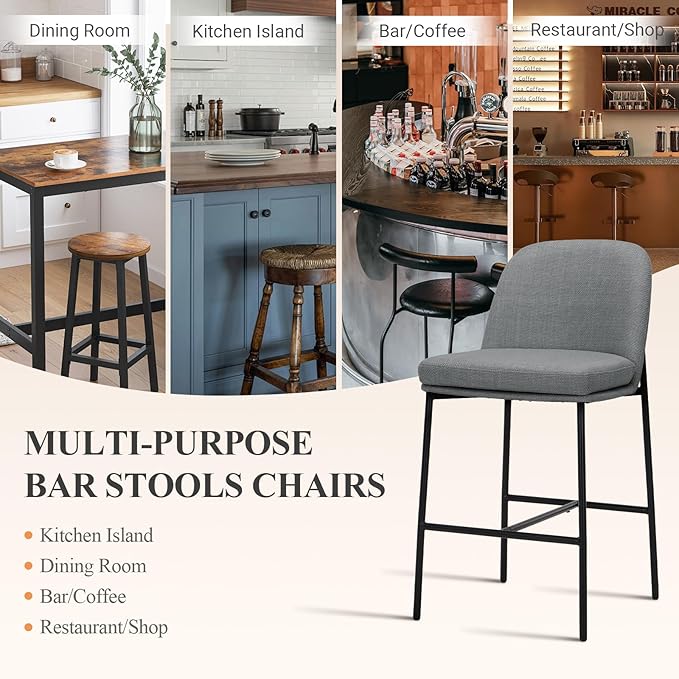 COLAMY Counter Height Bar Stools Set of 6, 25 Inch Modern Fabric Kitchen Island Stools with Back, Upholstered Counter Barstools Armless Bar Chairs with Metal Legs for Island Dining Room Bar,Dark Grey