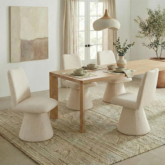 KISLOT Swivel Dining Chairs Set of 4, Modern Upholstered Dining Chair Mid Century Kitchen Chairs with High Back, 360 Degree Rotating Vanity Chair for Dining Room, Bedroom, Farmhouse, Sand
