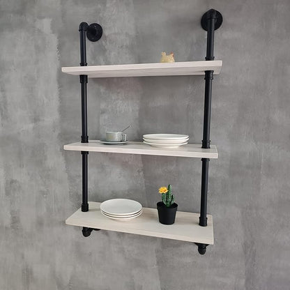 HDDFER White Floating Shelves 24 inch Pipe Wall Shelves Bathroom Shelves Over Toilet with Wood Planks Industrial Pipe Floating Shelves Farmhouse Bathroom Pipe Shelves Wall Mounted