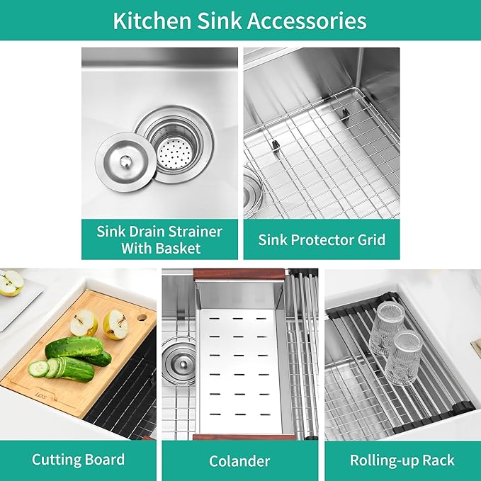 LQS 32 Inch Undermount Kitchen Sink, 32” x 19” Stainless Steel Kitchen Sink, Undermount Sinks, Handmade Deep Single Bowl Sinks with R10 Round Corner and Abundant Accessories
