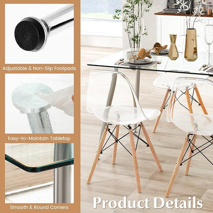 Moccha 51” Glass Dining Table, Modern Rectangular Table with Spacious Tempered Glass Tabletop & Sliver Metal Legs, Adjustable Foot Pads, Transparent Kitchen Table for Home Office