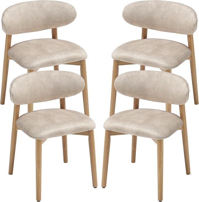 Upholstered Dining Chairs Set of 4, Velvet Fabric Kitchen & Dining Room Chairs with Solid Wood Legs, Modern Armless Side Chairs for Kitchen Island, Living Room, Restaurant (Beige, Set of 4)
