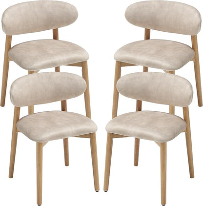 Upholstered Dining Chairs Set of 4, Velvet Fabric Kitchen & Dining Room Chairs with Solid Wood Legs, Modern Armless Side Chairs for Kitchen Island, Living Room, Restaurant (Beige, Set of 4)