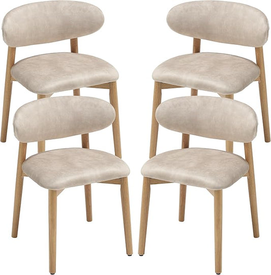 Upholstered Dining Chairs Set of 4, Velvet Fabric Kitchen & Dining Room Chairs with Solid Wood Legs, Modern Armless Side Chairs for Kitchen Island, Living Room, Restaurant (Beige, Set of 4)