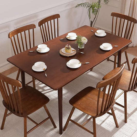 BAKEVE Bamboo Dining Table for 4-6-8 Person- 55'' Solid Wood Kitchen Table, Mid Century Modern Desk, Farmhouse Rectangular Dining Room Table for Living Room, Office, Kitchen and Study (Walnut)