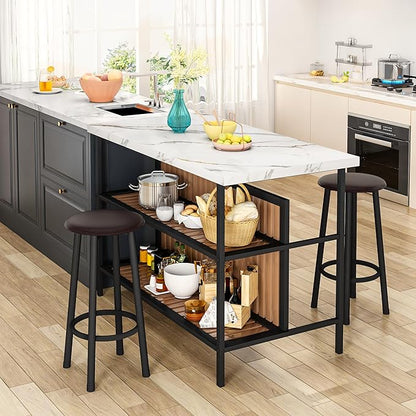 DKLGG Kitchen Island with Stools & Storage, Modern Dining Table Set for 2, 3 Piece Kitchen & Dining Room Sets Island Table for Small Space, Apartment, Home Bar, White