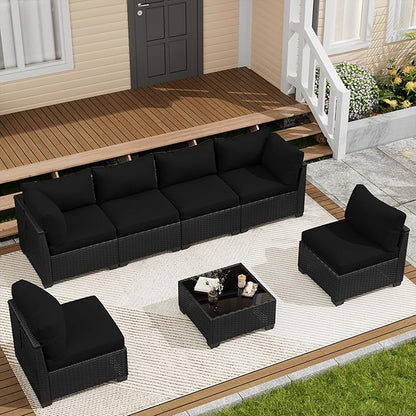LOUVIXA 7 Piece Outdoor Patio Furniture Set, Outdoor Sectional Sofa, Wicker Rattan Patio Furniture, Patio Conversation Set with Coffee Table & Cushions