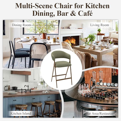 Bar Stools Set of 4, Counter Height Bar Stools with Back, Modern Upholstered Island Stools with Metal Legs for Kitchen Island, Counter, Dining Room, Green
