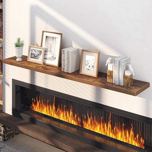 Fun Memories 66 Inch Floating Shelves, 12 Inch Deep Wall Shelf for Fireplace Mantel, Rustic Brown Deep Storage Shelves for Home & Office, Long Floating Shelf with Invisible Bracket, Set of 1