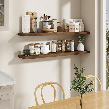 55"W x 9.3"D Floating Shelves for Wall, Wall Mounted Bathroom Shelves 2 Pack Deep Floating Shelf for Bedroom Kitchen Living Room, Rustic Wooden Wall Shelf with Invisible Bracket for Books Decor