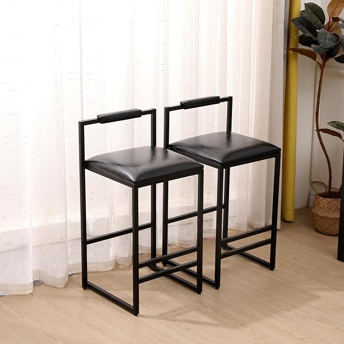Set of 2 Counter Height Barstools Kitchen Island Stools with Back Modern Armless Metal Legs & PU Upholstered Chairs,for Living Room