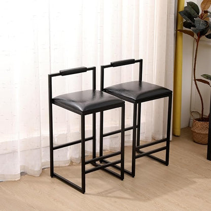 Set of 2 Counter Height Barstools Kitchen Island Stools with Back Modern Armless Metal Legs & PU Upholstered Chairs,for Living Room