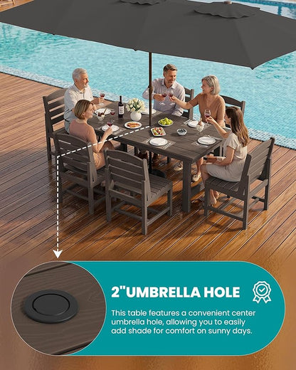 SERWALL Patio Dining Sets for 10 Person, HDPE Dining Set with 2 Tables, 8 Armless Chairs and 2 Armed Dining Chairs, Coffee