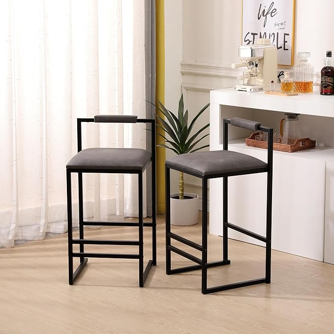 Set of 2 Counter Height Barstools Kitchen Island Stools with Back Modern Armless Metal Legs & PU Upholstered Chairs,for Living Room