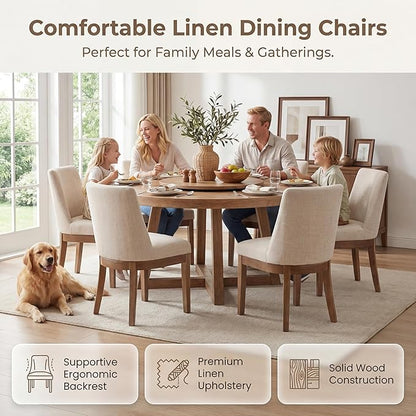 HNY Modern Dining Chairs Set of 4 with Comfortable Back Support, Farmhouse Soft Linen Upholstered Kitchen Dining Room Chairs with Solid Wood Legs, Armless Accent Side Chairs for Living Room, Beige