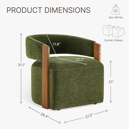KISLOT Upholstered Dining Chairs Set of 2, Barrel Modern Dining Room Chairs with Casters, Kitchen Side Wooden Armchair with Fabric Cushion Seat for Bedroom, Livingroom, Reading Room, Green, 2 Boxs