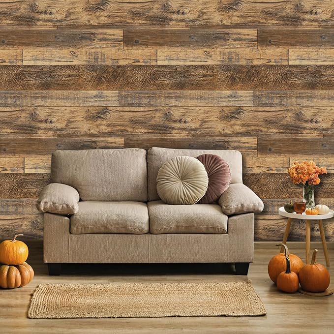 Decoroom Wood Wallpaper 17.71''×787'' Shiplap Peel and Stick Wallpaper Rustic Wood Grain Contact Paper Removable Self Adhesive Distressed Vinyl Film Roll for Table Cabinets Shelf Liner Decorative