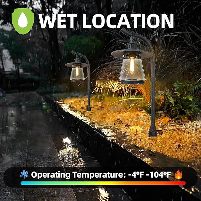 hykolity Low Voltage Landscape Path Lights, 12V-15V AC LED Outdoor Landscape Lighting with LED Bulb & Wire Connector, Zinc Aluminum Housing Pathway Lights for Yard Garden Walkway, 4 Pack, ETL Listed