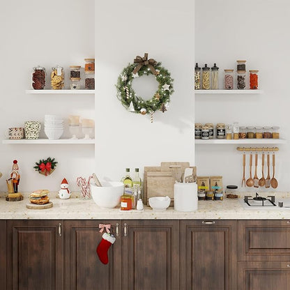 Fun Memories White Floating Shelves for Wall, 48 Inch Floating Shelves for Home Decor, Wall Mounted Rustic Wood Shelves, Bathroom, Hanging Deep Shelf for Bedroom, Living Room, Kitchen, 2 Packs