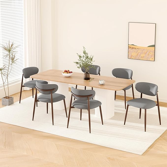 MALOL Upholstered Dining Room Chairs Set of 6, Kitchen Chairs with Metal Legs and Anti Slip Pads, Curved Back Dining Chair for Home and Restaurant Use, Light Grey