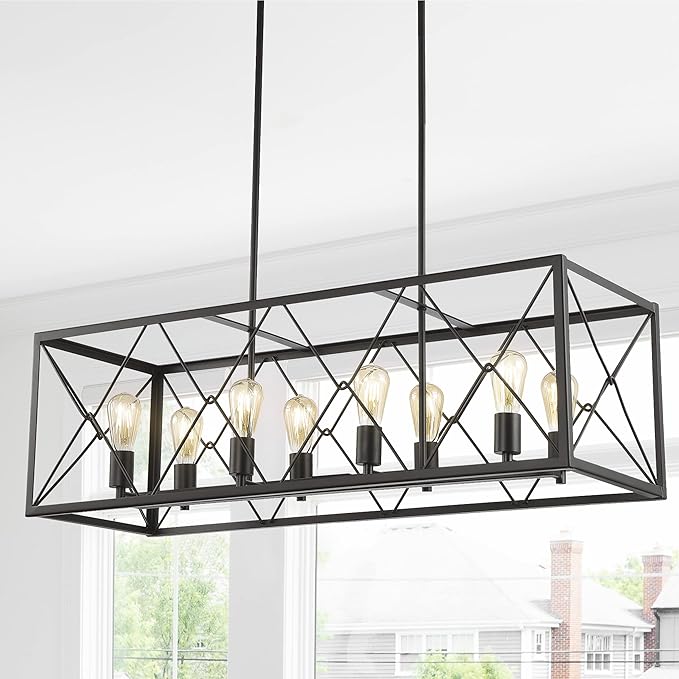 JONATHAN Y 39" Oil Rubbed Bronze 8-Light Farmhouse Drum Pendant Light, Industrial Dimmable LED Chandelier for Kitchen, Iron Metal Basket Shade, Bulbs Included (JYL7504A)