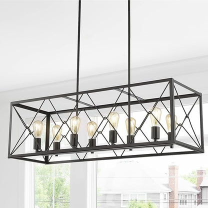 JONATHAN Y 39" Oil Rubbed Bronze 8-Light Farmhouse Drum Pendant Light, Industrial Dimmable LED Chandelier for Kitchen, Iron Metal Basket Shade, Bulbs Included (JYL7504A)