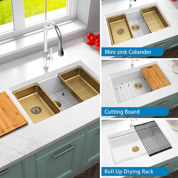 White Undermount Kitchen Sink 30 Inch - Drop In Granite Quartz Composite Workstation Sink - Deep Single Bowl,Dual Mount,with Accessories (White, 30" x 18")
