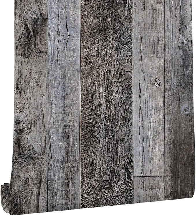Yun-aeon Gray Wood Peel and Stick Wallpaper 17.3" X 120"Self Adhesive Wallpaper Backsplash Line Removable Wall Paper Bathroom Old Furniture Renovation Furniture