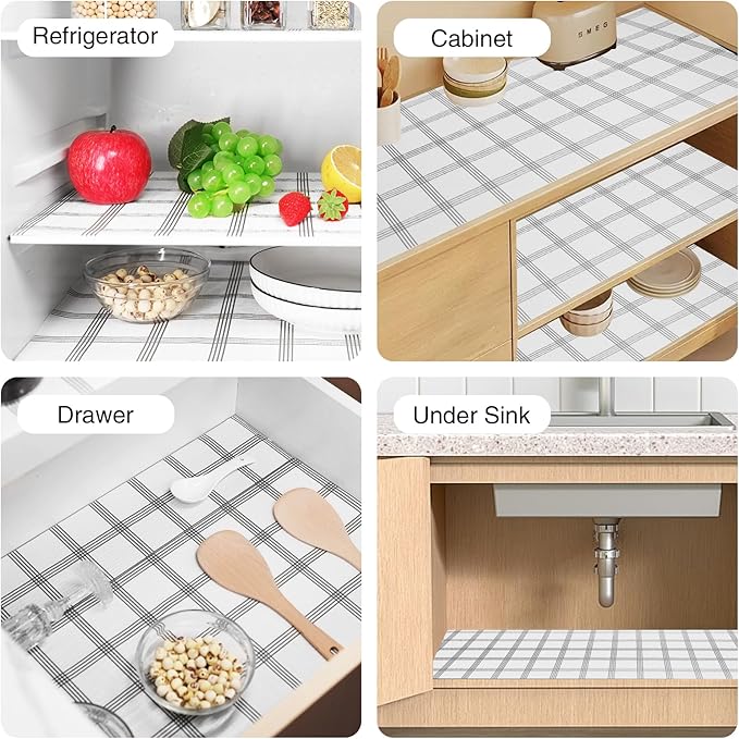 Drawer and Shelf Liner for Kitchen Cabinet,Non-Adhesive Cabinet Liner 12in x 30FT,Waterproof Shelf Paper Non-Slip Mats Cupboard Liners Contact Protect Dresser/Shelves/Table-White Stripes
